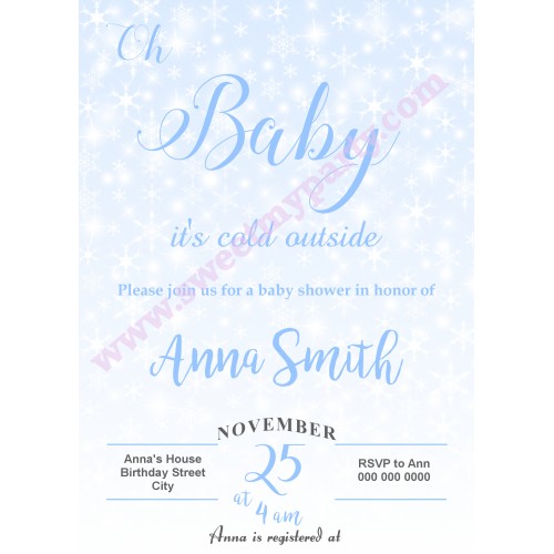 Winter Wonderland Baby Shower Invitation blue,(004)